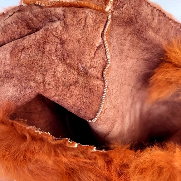 Rare Vintage Genuine Rabbit Fur Hand warmer Muff Orange - Picture 4 of 4